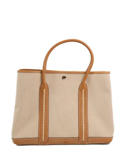 Pre-owned Hermes Garden Party Canvas Tote Bag In Neutral