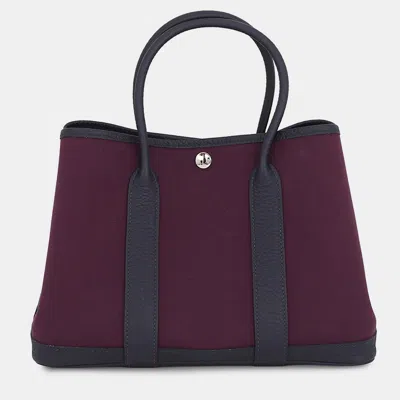 Pre-owned Hermes Garden Party Cassis/blue Nuit Toile Officier Negonda Leather Size Tpm In Black