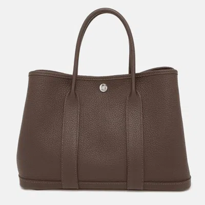 Pre-owned Hermes Garden Party Ebene Negonda Leather Tote Tpm In Brown