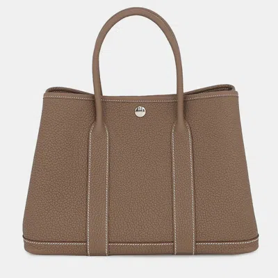 Pre-owned Hermes Garden Party Etoupe Negonda Leather Size Tpm In Brown
