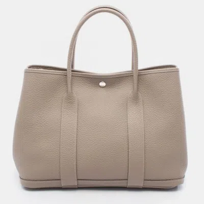 Pre-owned Hermes Garden Party Gris Tourterelle Pm In Sand