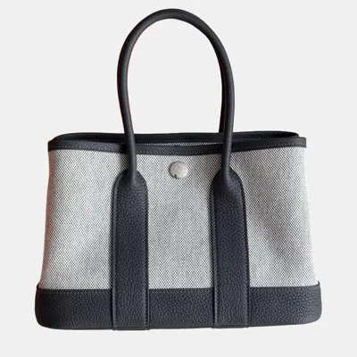 Pre-owned Hermes Garden Party Mini Canvas And Leather Handbag In Gray