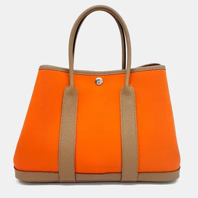 Pre-owned Hermes Garden Party Orange Canvas And Leather 30 Bag