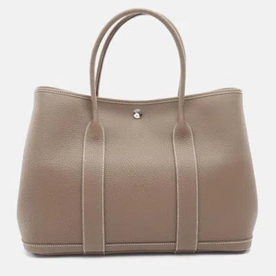 Pre-owned Hermes Garden Party Pm Etoupe Grey Leather Handbag In Gray