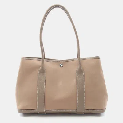 Pre-owned Hermes Garden Party Pm Etoupe P Toile Officier Canvas Negonda Bag In Brown