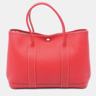 Pre-owned Hermes Garden Party Pm Red Rouge Casaque Country Leather Tote Bag