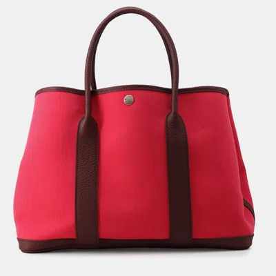 Pre-owned Hermes Garden Party Pm Rose Extreme Bordeaux Toile Officier Negonda Leather Tote Bag In Multicolor