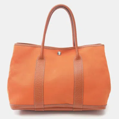 Pre-owned Hermes Garden Party Pm Toile Officier Potiron Orange Leather Tote Bag