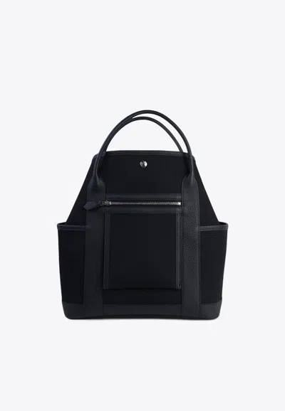 Hermes Garden Party Pockets In Vertical Noir Toile Militaire Canvas With Palladium Hardware In Black