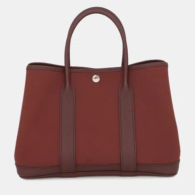 Pre-owned Hermes Garden Party Rouge H Toile Military Negonda Leather Size Tpm In Red