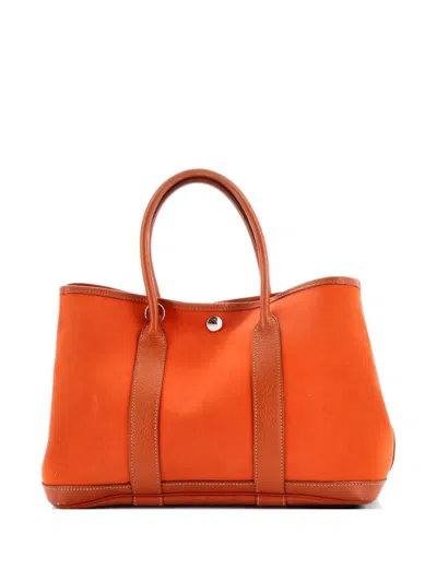 Pre-owned Hermes Garden Party Toile And Leather 30 Tote Bag In Orange