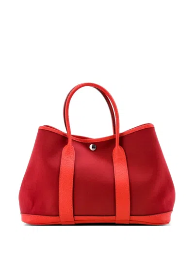 Pre-owned Hermes Garden Party Toile And Leather 30 Tote Bag In Red