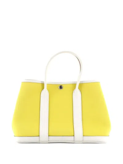 Pre-owned Hermes Garden Party Toile And Leather 30 Tote Bag In White