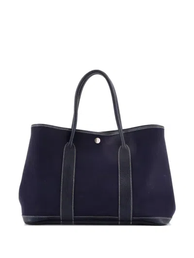 Pre-owned Hermes Garden Party Toile And Leather 36 Tote Bag In Blue