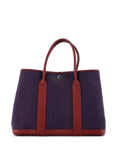 Pre-owned Hermes Garden Party Toile And Leather 36 Tote Bag In Blue