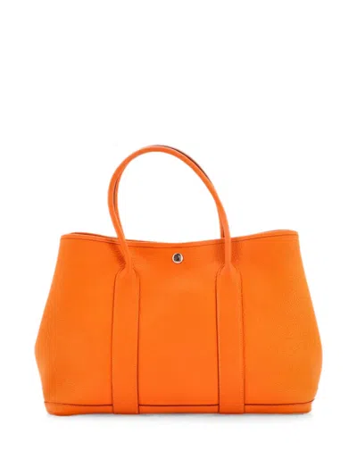 Pre-owned Hermes Garden Party Tote Leather With Printed Interior 36 Satchel In Orange