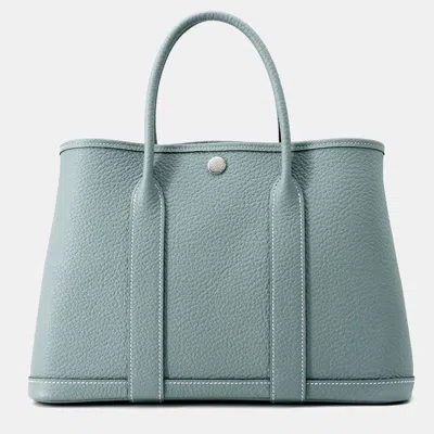 Pre-owned Hermes Garden Party Tpm Ciel Country Leather Tote Bag In Blue
