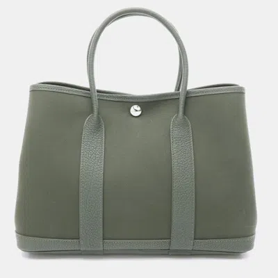 Pre-owned Hermes Garden Party Tpm Green Negonda Leather Toile Officier Tote Bag