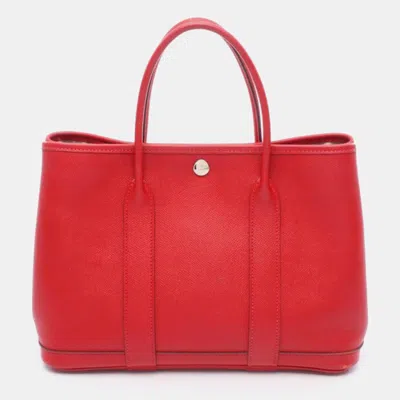 Pre-owned Hermes Garden Party Tpm Leather Bag In Red