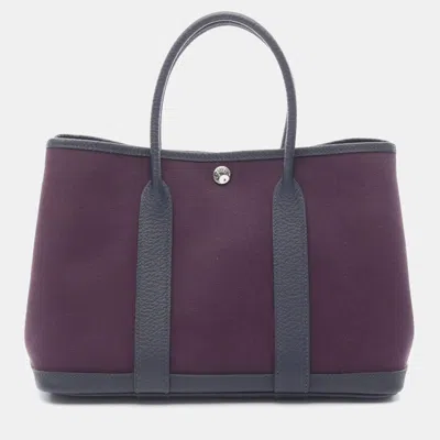 Pre-owned Hermes Garden Party Tpm Navy Blue Purple Y Negonda Leather Toile Tote Bag