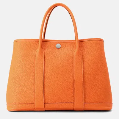 Pre-owned Hermes Garden Party Tpm Orange Minyan Negonda Leather Bag