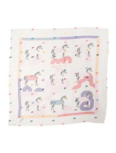 Pre-owned Hermes Garde-robe Pop Silk Scarf In White