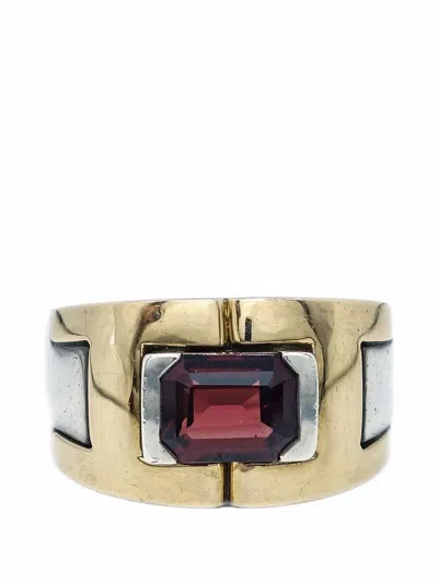 Pre-owned Hermes Garnet H-motif Ring In Gold