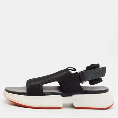 Pre-owned Hermes Gate Size 40 Black Fabric Slingback Flat Sandals