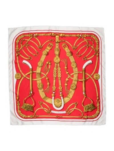 Pre-owned Hermes Gaucho Par  Paris Silk Scarf In Red
