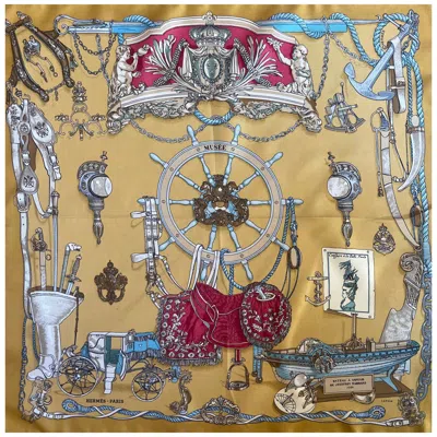 Pre-owned Hermes Hermès Gavroche Silk Scarf "musée" 1962 In Brown