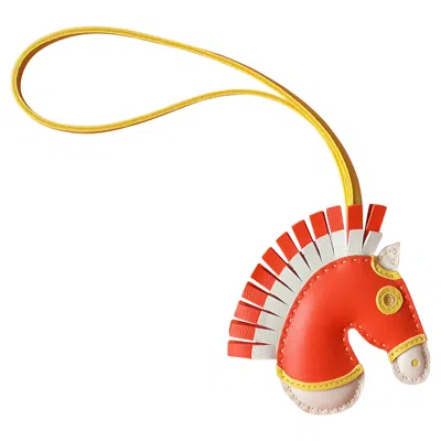 Pre-owned Hermes Hermès Geegee Iroquois Camail Horse Bag Charm In Leather In Orange