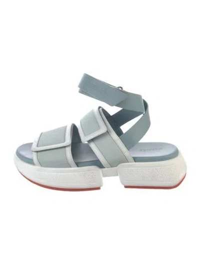 Pre-owned Hermes Geek Leather Slides In Blue