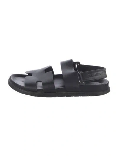 Pre-owned Hermes Genius Leather Sandals In Black