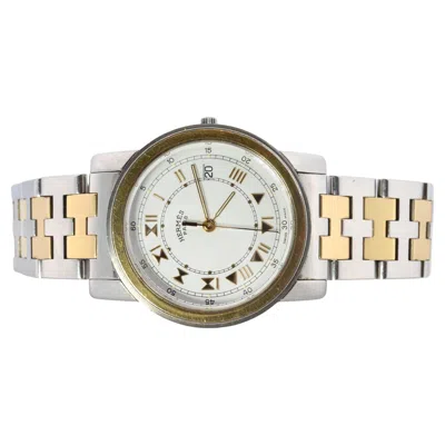 Pre-owned Hermes Genuine  Carrick Large 34mm Round Quartz Watch White Dial