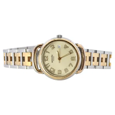 Pre-owned Hermes Genuine  Pullman Stainless Steel 25mm Round Clipper Quartz Watch Silver In Multi