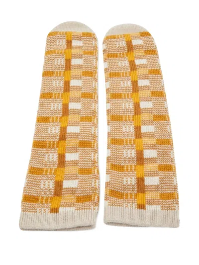Pre-owned Hermes Geometric-pattern Cashmere Socks In Neutral