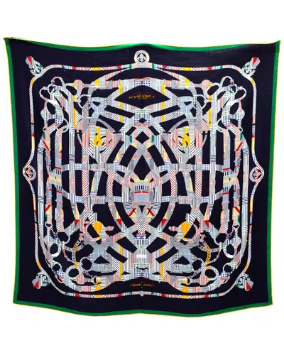 Pre-owned Hermes Hermès Geometric Print Long Cashmere & Silk-blend Shawl (authentic Pre-loved)