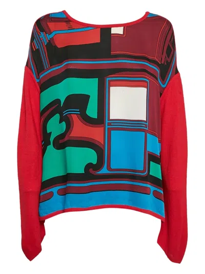 Pre-owned Hermes Geometric Silk Top In Red