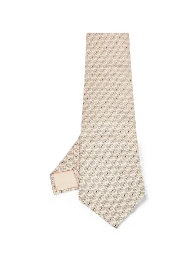 Pre-owned Hermes Geometric Spiral-print Tie In Pink