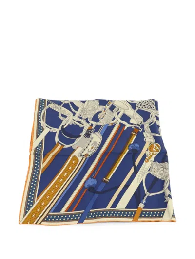 Pre-owned Hermes Geometric-pattern Scarf In Blue