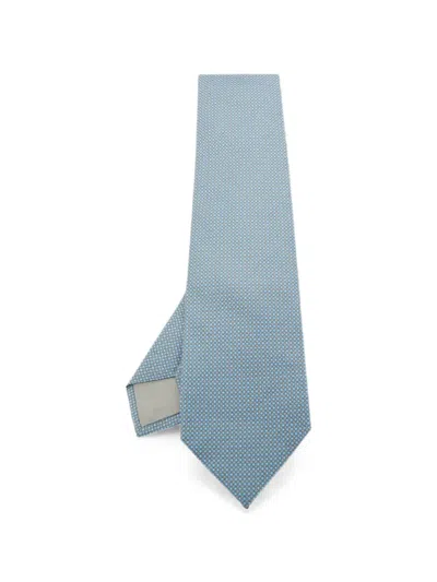 Pre-owned Hermes Geometric-pattern Silk Tie In Blue