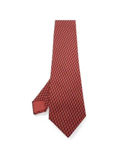 Pre-owned Hermes Geometric-pattern Tie In Red