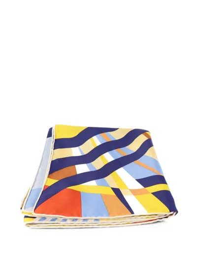 Pre-owned Hermes Geometric-print Silk Scarf In Blue