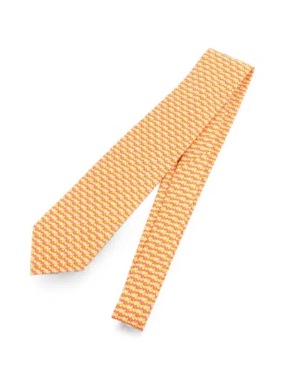 Pre-owned Hermes Geometric-print Silk Tie In Yellow