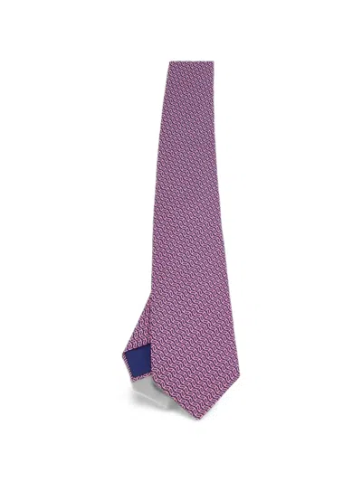 Pre-owned Hermes Geometric-print Tie In Blue