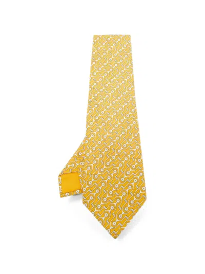 Pre-owned Hermes Geometric-print Tie In Yellow