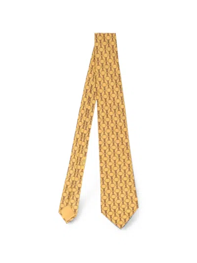Pre-owned Hermes Geometric-print Tie In Yellow