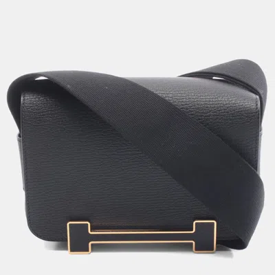 Pre-owned Hermes Geta Black Chevre Mysore Leather Crossbody Bag