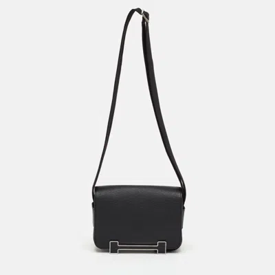 Pre-owned Hermes Hermès Geta Black Chevre Mysore Leather Shoulder Bag
