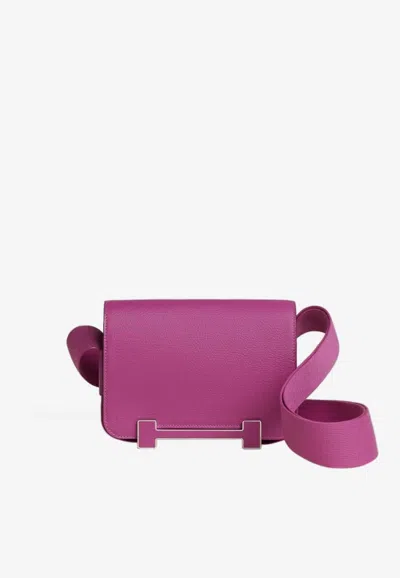 Pre-owned Hermes Geta Shoulder Bag In Magnolia Chevre Leather With Palladium Hardware